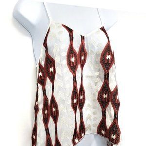 NEW SILK Spaghetti T-Strap Southwestern Embroidered Sheer Tank  Sz XS Line + Dot